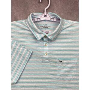 Vineyard Vines Edgartown Polo Shirt Men L Purple/Green Stripe Whale Logo Stretch